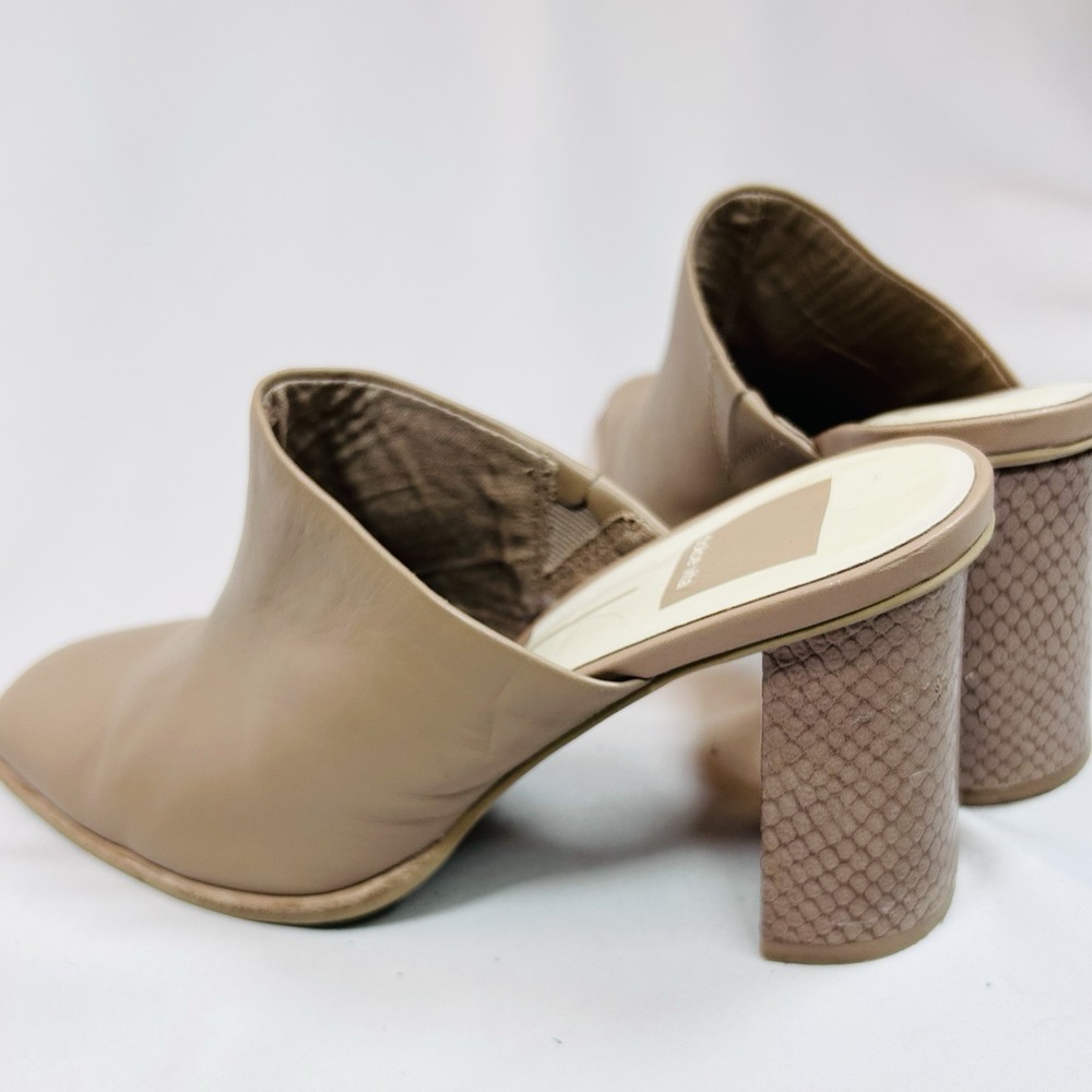 Anthropologie Dolce Vita Parez Tan Mules Size 8 Croc Embossed Chunky Heel Sz 8